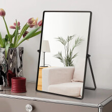 Numjeg Desktop Makeup Mirror with Black Metal Standing 90 Rotation Vanity Table Mirror Portable Cosmetic Mirror for Dressing Room Bedroom Bathroom Rec