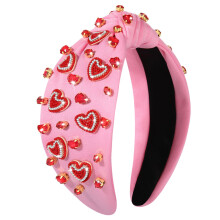 NVENF Valentine's Day Hairband Red Heart Headband for Women Jeweled Crystal Rhinestone Knotted Headband Valentine's Day Hair Accessories Gifts (Re