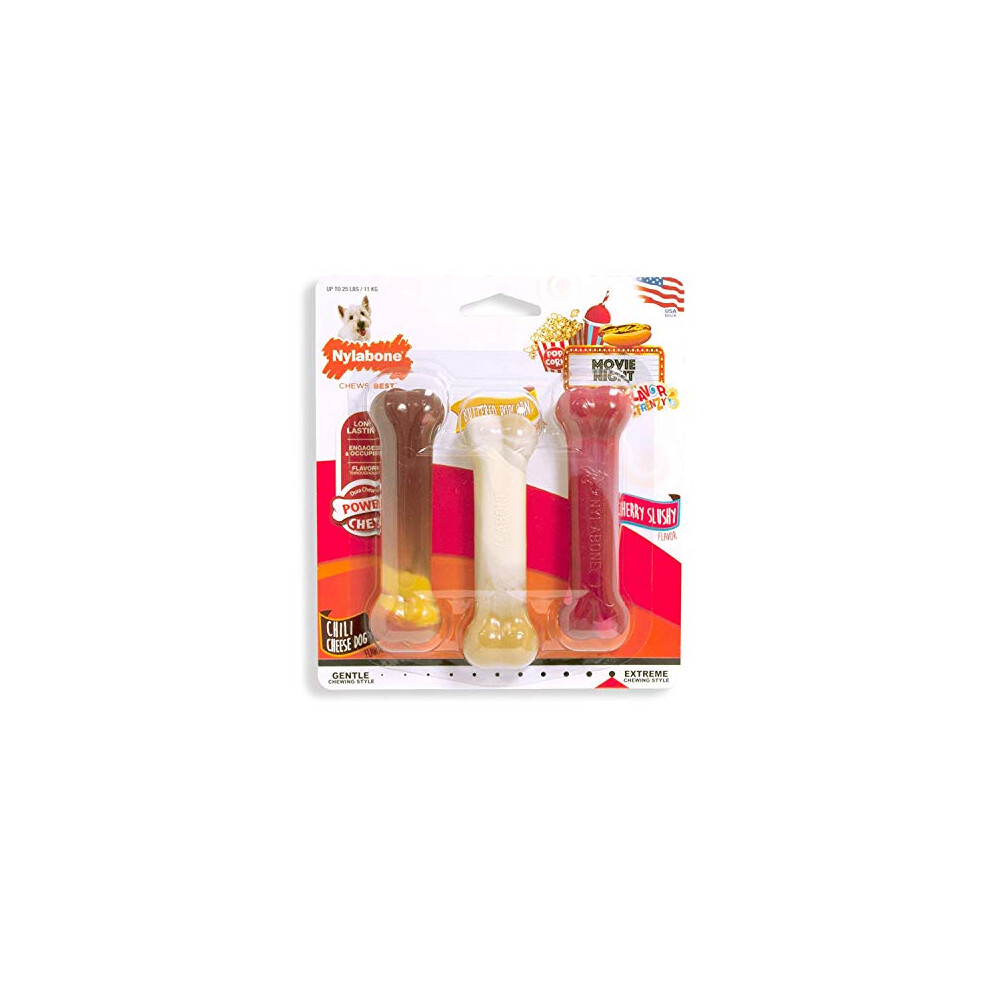 Nylabone Flavor Frenzy Power Chew Triple Pack Chili Cheese Dog  Popcorn & Cherry Small/Regular (3 Count)