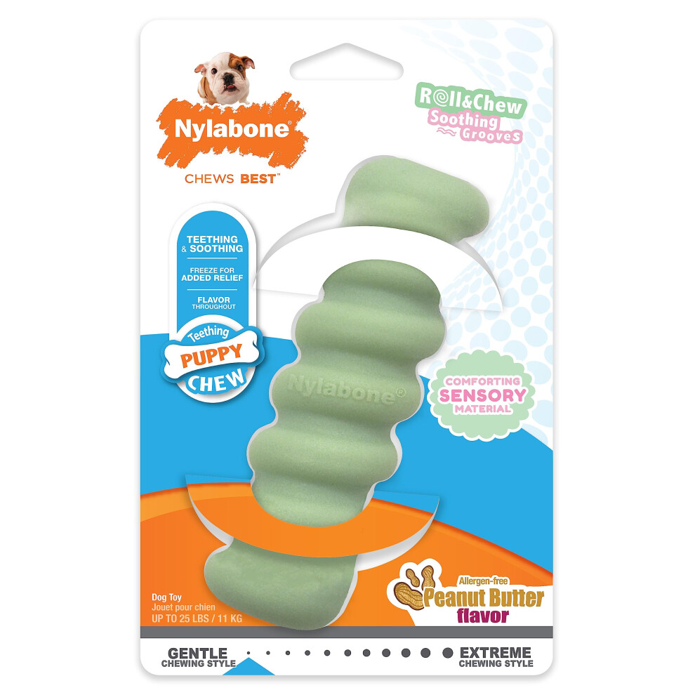 Nylabone Sensory Material Puppy Chew Toy Stick - Puppy Teething Toy for Boredom & Stimulation - Puppy Supplies - Peanut Butter Flavor  Small/Regular (