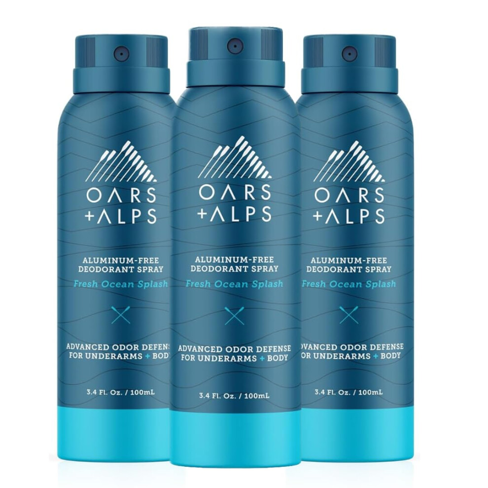 Oars + Alps Spray Deodorant for Men and Women  Aluminum Free Deodorant and Full Body Spray  Travel Size  Fresh Ocean Splash  3ct