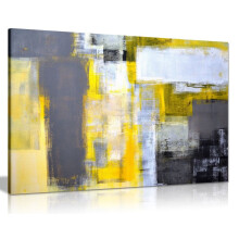 Kontorkunst Gr? og gul abstrakt kunstmaleri L?rred v?gkunst billedtryk (30X20)