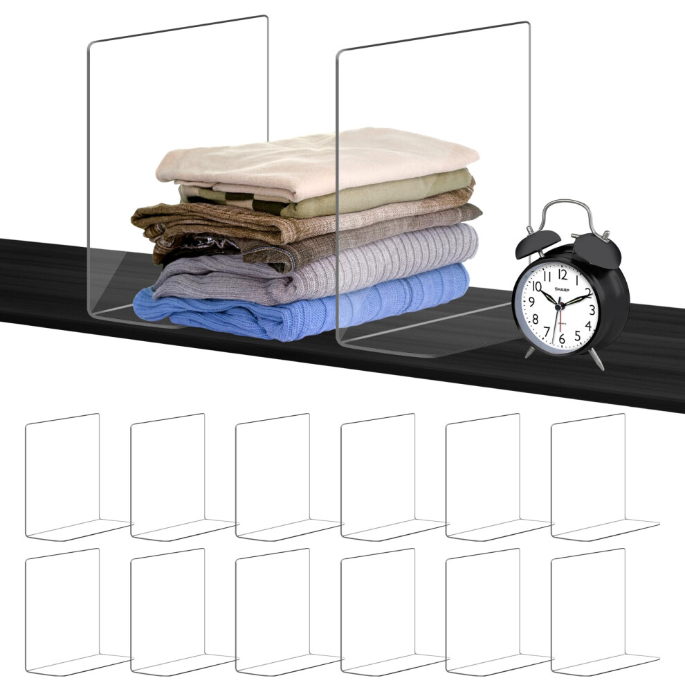 OKPOW Acrylic Shelf Dividers for Closet Organization: 12 Pack Durable Clear Shelves Separators for Clothing Adjustable 12"""" Tall x 10"""" Deep-image-OPC-PGBY77K-NEW