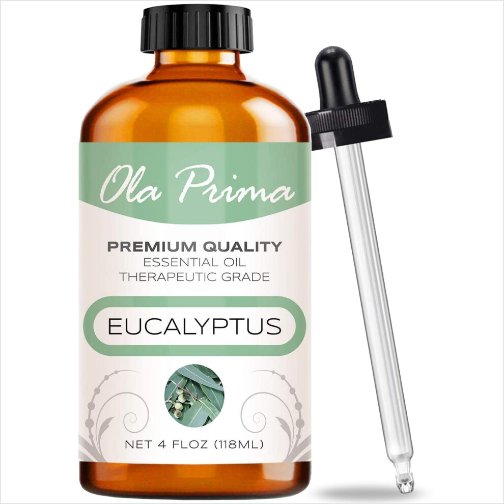 Ola Prima Eucalyptus Essential Oil - Therapeutic Grade for Aromatherapy  Diffuser  Hydrates Skin Soothes Dry  Dropper - 4 fl oz
