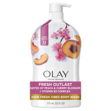Olay Fresh Outlast Body Wash til kvinder 24 timers friske vibes Forfriskende og genoprettende Parabenefri Duft af fersken og kirseb?rblomst 33 fl