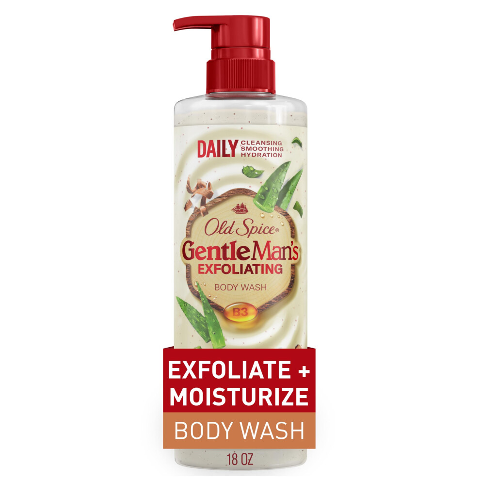 Old Spice GentleMans Exfoliating Body Wash for Men 24/7 Moisturizing with Daily Use Renewing Vitamin B3 Blend Sandalwood & Aloe Vera Scent 18 fl o
