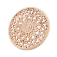 Gesneden bloemen snijwerk ronde houten applicaties voor meubels kast ongeverfde houten lijstwerk decal decoratieve figuur 15x15x0.8cm