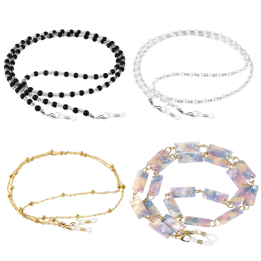 ONESINg 4 Pcs Eyeglass chains for Women Eyeglasses String Holder glasses Strap Eyewear chain glasses cord Lanyard gift (Black  Silver  gold  Blue)