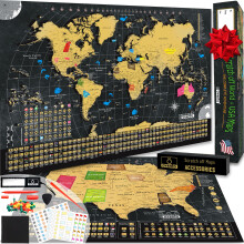 Ovanto Scratch Off World Map & Us Map-Matble 17x24? United States Map & World Travel Map with Pins & Accessory Set-Easy To Scratch Off Maps With