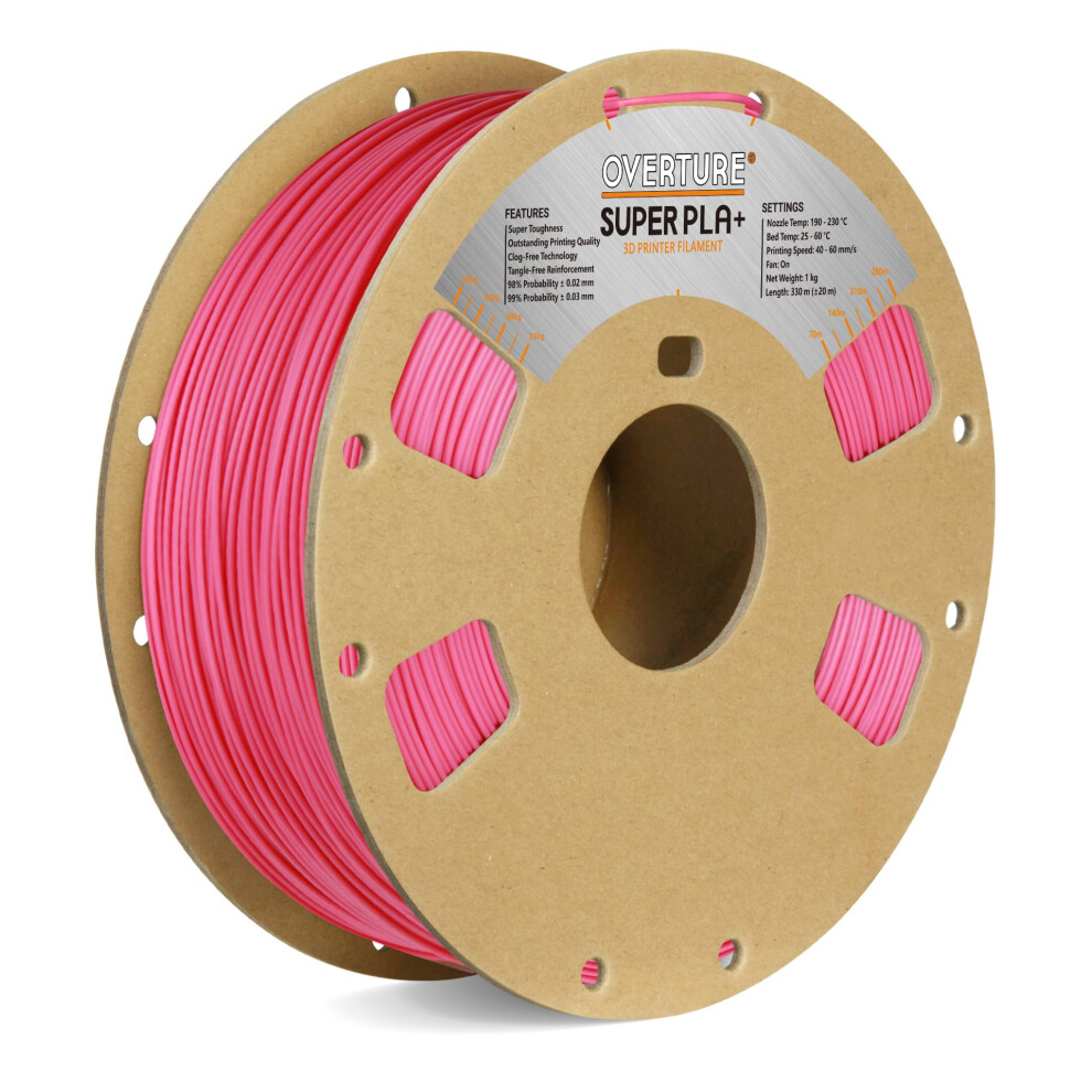 Overture Super Pla+ Filament, 1,75 Mm, Z Higkeit Verbessert, Pla Plus Kartonspule, 1 Kg Filament (2,2 Lbs), Ma Genauigkeit +/- 0,03 Mm (Pink)-image