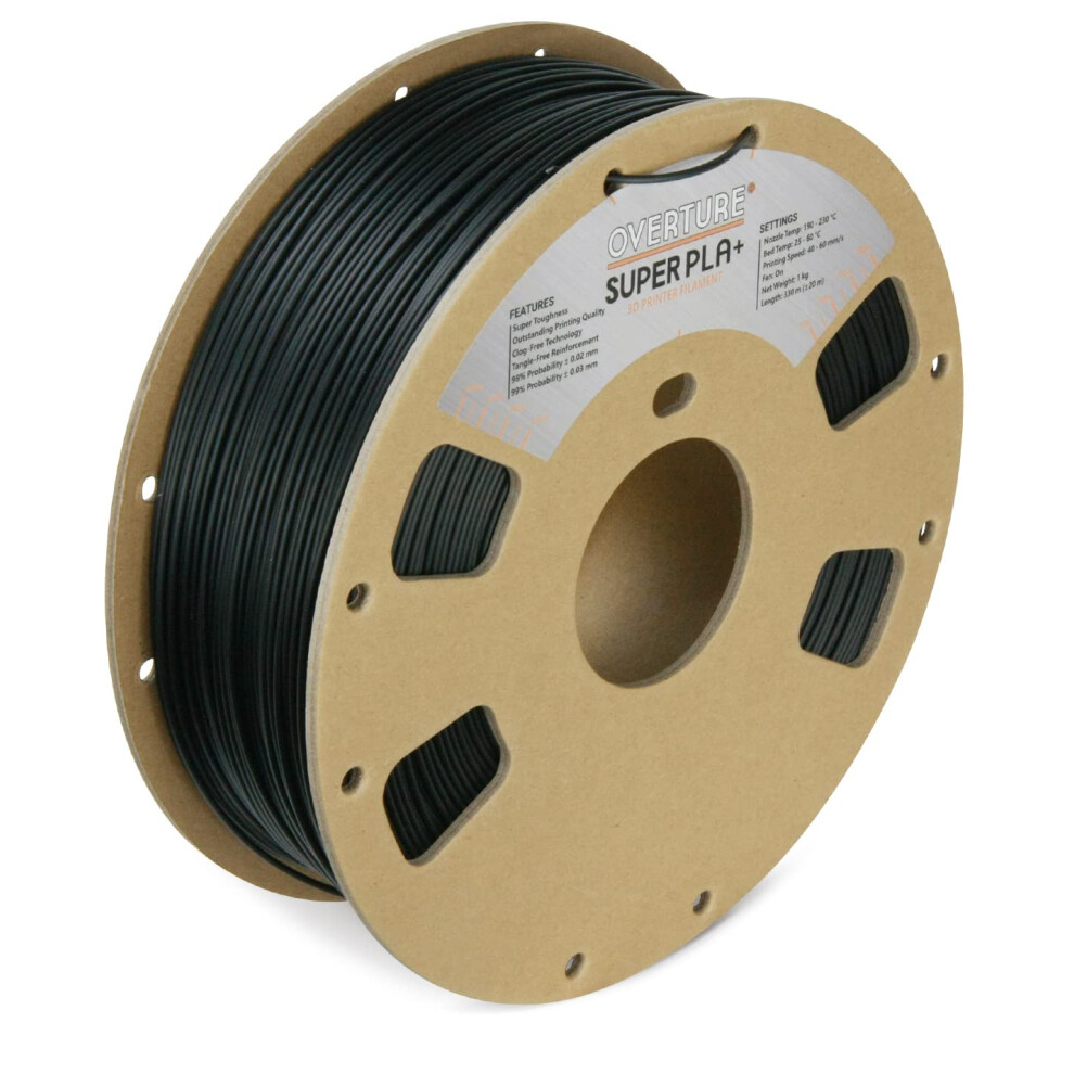 Overture Super Pla Filament 1,75 Mm Taaiheid Verbeterde Pla Plus Kartonnen Spoel 1 Kg Filament (2,2 Lbs) Maatnauwkeurigheid 0,03 Mm (Zwart)-image