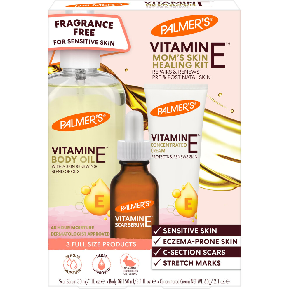 Palmer's Vitamin E Mom's Skin Healing Body Care Kit  Pregnancy and Postpartum Essentials Includes Body Oil  Scar Serum and Concentrated Body Cream