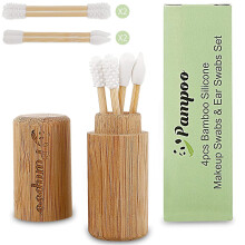 Pampoo 4PCS Bastoncillos Reutilizables de Plástico con Estuche de Bambú