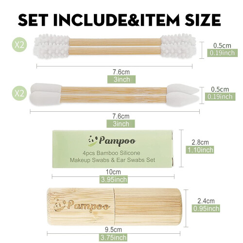 Pampoo 4PCS Bastoncillos Reutilizables de Plástico con Estuche de Bambú 1