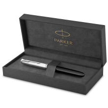 Parker 51 Fountain Pen | Carril negro con molduras cromadas | Nibe fino con cartucho de tinta negra | Caja de regalo
