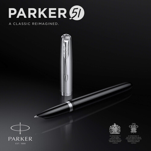 Parker Στυλό Fountain Parker 51 | Μαύρο Σώμα με Χρωμιωμένες Λεπτομέρειες | Λεπτή Γραφίδα με Μελάνι 1