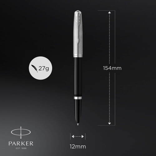 Parker Στυλό Fountain Parker 51 | Μαύρο Σώμα με Χρωμιωμένες Λεπτομέρειες | Λεπτή Γραφίδα με Μελάνι 2