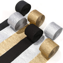 PartyWoo Crepe Paper Streamers 6 Rollen 492ft, Goud, Zilver en Zwarte Decoraties