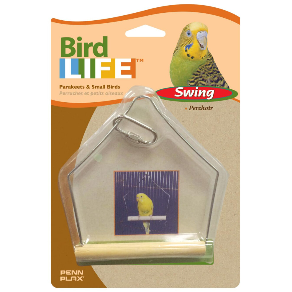 Penn-Plax Bird-Life Bird Swing for Cage | Natural Perch Stand | for Parakeets Cockatiels Lovebirds Conures and Small Sized Birds | 4 Inch Swing
