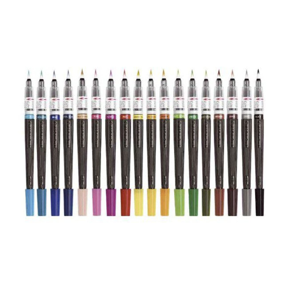 Pentel Art Brush  Color Brush Pens  18 Color Set Japan Import Komainu-Dou Original Package