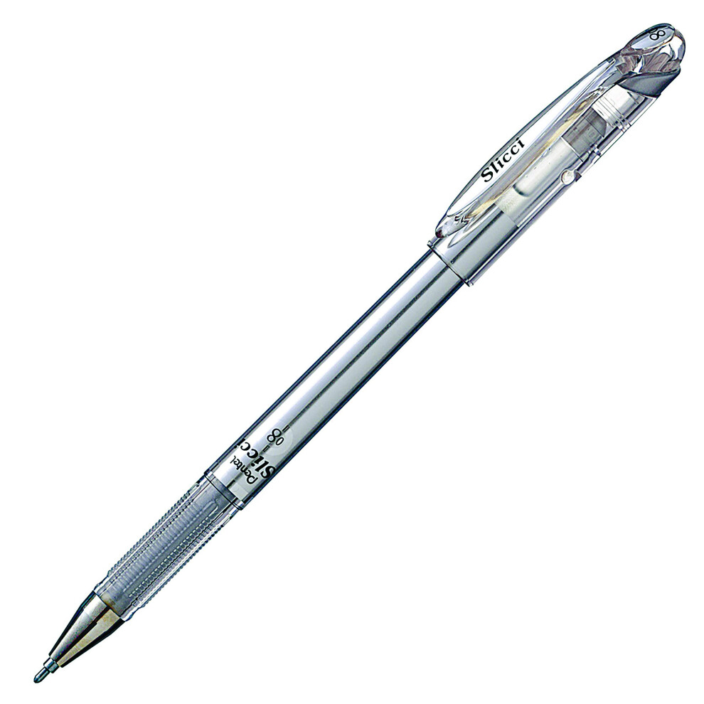 Pentel Arts Slicci 0.8mm Needle Tip  Medium Gel Pen  Silver Metallic Ink BG208-Z  12 Pack
