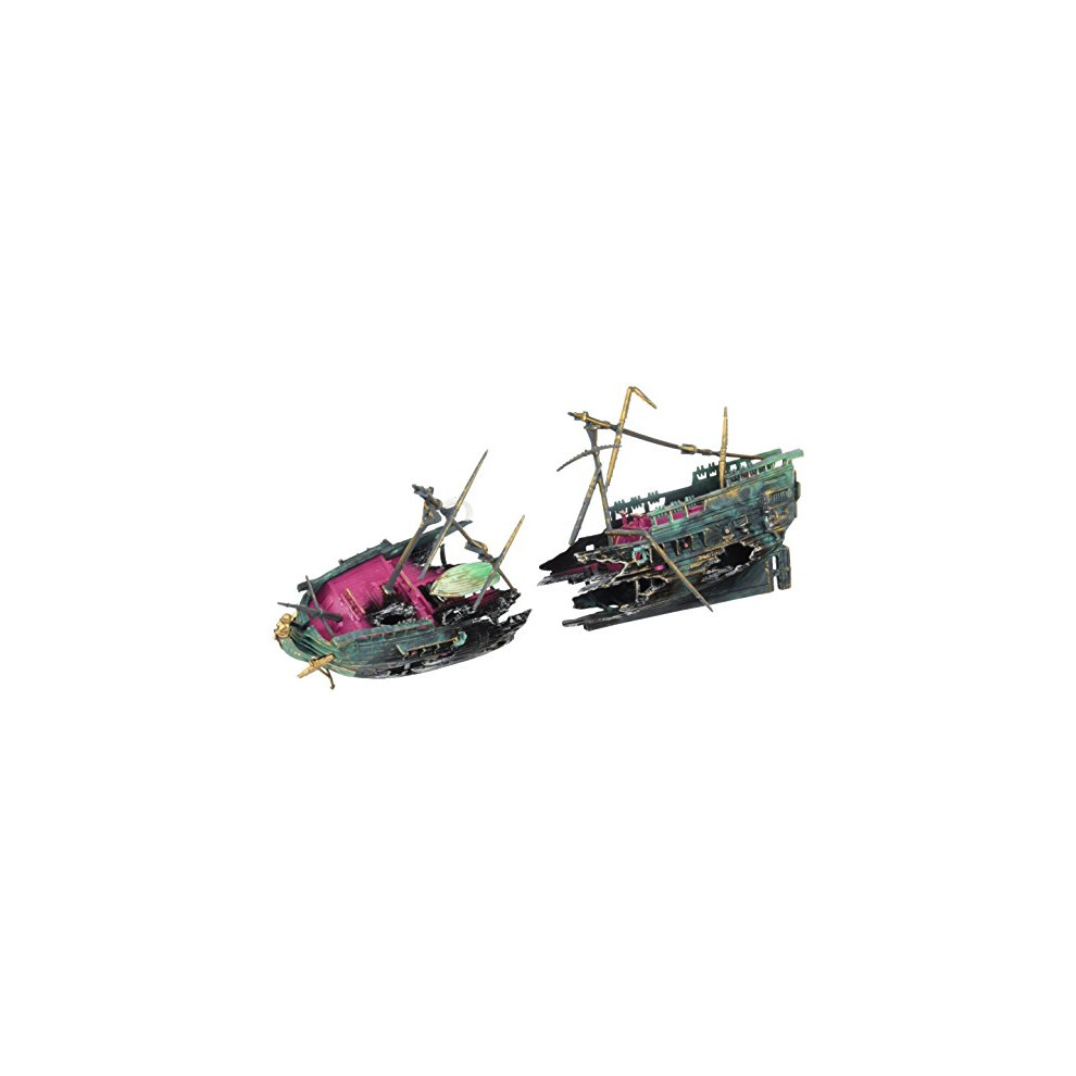 Penn-Plax Shipwreck Aquarium Decoration Ornament with Moving Masts Lifeboat and Bubble Action
