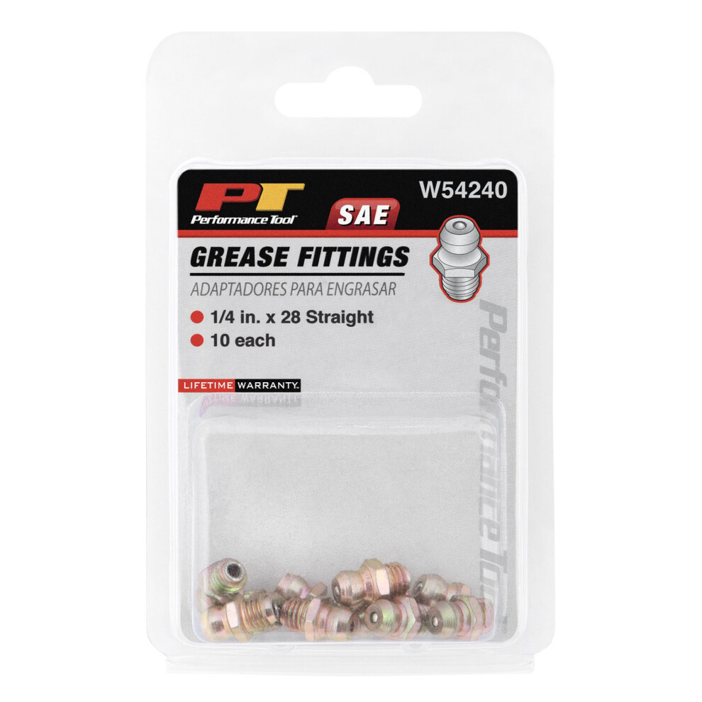 Performance Tool W54240 1/4-Inch x 28 Straight SAE Zerk Grease Fitting  (Pack of 10)-image-OPC-PFMK8BT-NEW