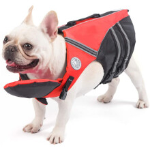 Petglad Fransk Bulldog Flytväst, Flytväst med Huvudstöd och Räddningshandtag för Corgi Pug, Justerbar Synlighets Flytväst för Simning