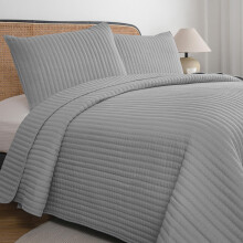 Petrichor grijs dekbed Queensize sprei, voorgewassen Lichtgewicht en dun voor alle seizoenen Ultrazacht en ademend dekbed Machinewasbaar 3-delige set