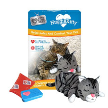 Pets Know Best HuggieKitty Cuddly Cat Toy  Soothing Sound & Warmth Help Relax & Comfort Your Pet- Purr & Heartbeat  Heating Pack- Grey