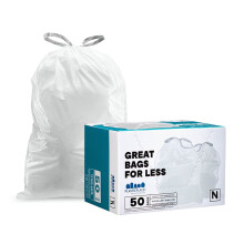 Plasticplace simplehuman (x) Code N Compatibele afvalzakken met trekkoord 12-13 gallon / 45-50 liter 22,75"""""""" x 31,5"""""" 50 stuks Wit