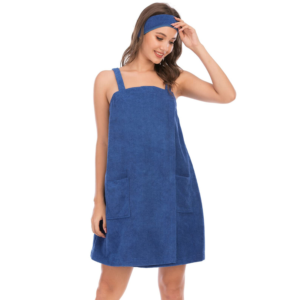 Peignoir grande taille pour femme, enveloppement corporel pour spa/bain avec velcro r   glable (2XL bleu fonc   )