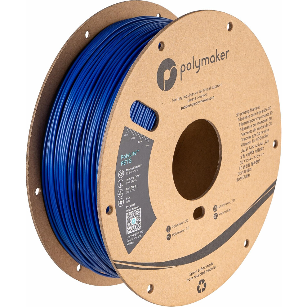 Polymaker PETG Filament 1.75mm 1kg Strong PETG 3D Printer Filament Blue - PolyLite PETG Blue 3D Printing Filament 1.75mm Dimensional Accuracy +