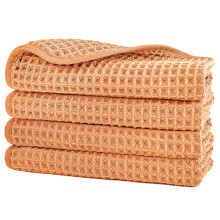 Asciugamano viso in microfibra POLYTE anti-pelucchi, 13 x 13 pollici, confezione da 4 (trama a nido d'ape arancione)