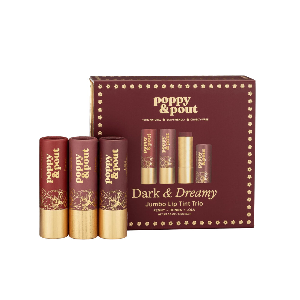 Klaproos & Pout Dark Poppy & Pout All Natural Lip Tints Sustainable Cardboard Tubes Hand-Filled Beeswax Vitamin E Coconut Oil Cruelty Free ( & Dreamy Trio)
