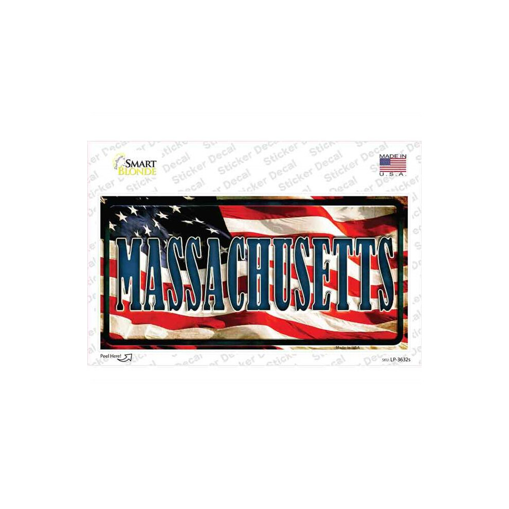 Smart Blonde Lp-3632S-M Massachusetts On American Flag Novelty Sticker Decal - Medium 792636416484
