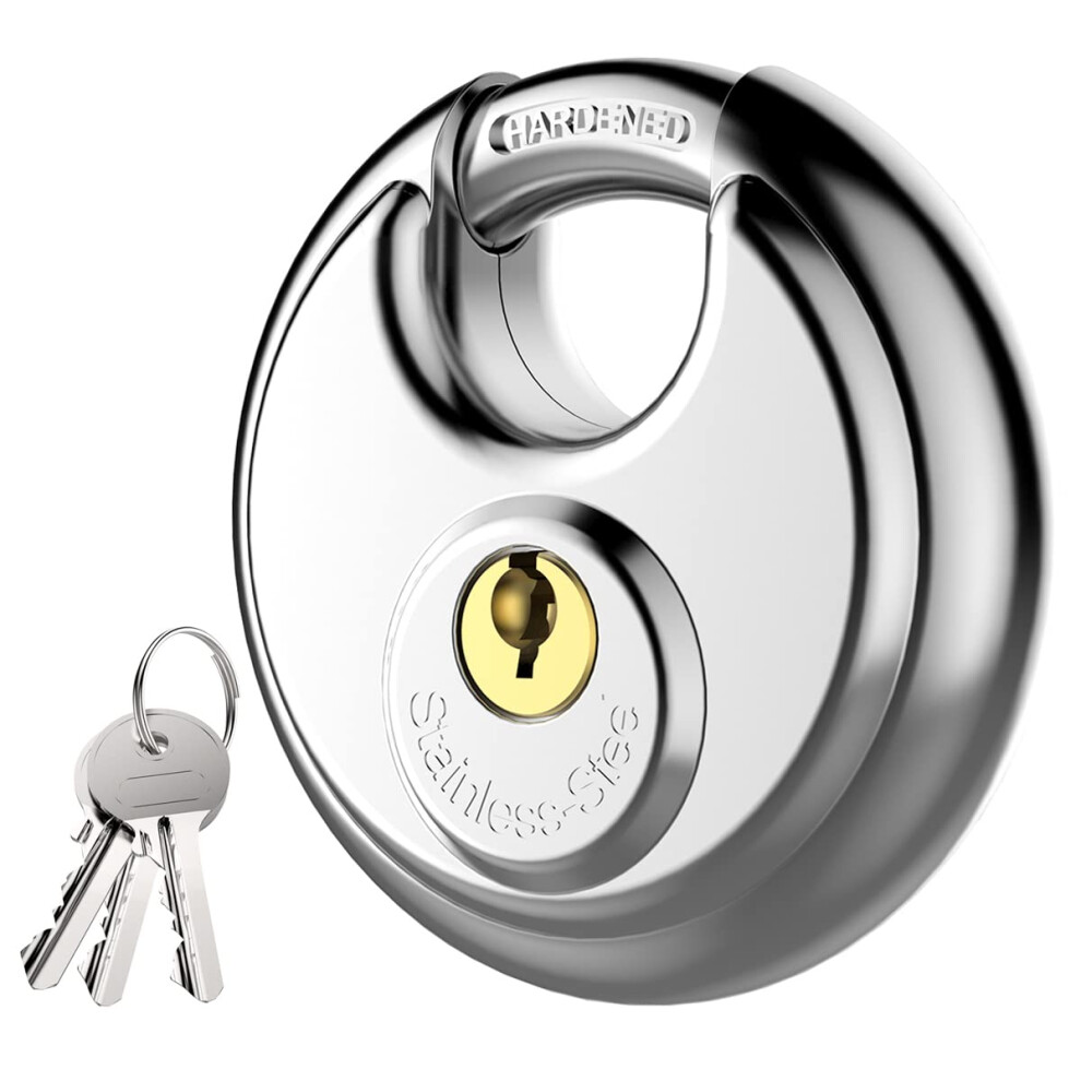 Puroma Keyed Padlock  Stainless Steel Discus Lock Heavy Duty Locks with 3 Keys  Waterproof and Rustproof Storage Lock with 3/8 Inch Shackle for Wareho-image-OPC-PFM9F8J-NEW