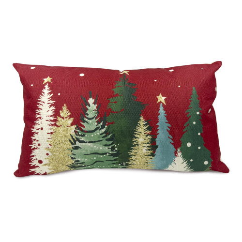QIANHED Almofada Vermelha de Natal, 12X20 Polegadas, Árvore Colorida de Natal e Flocos de Neve