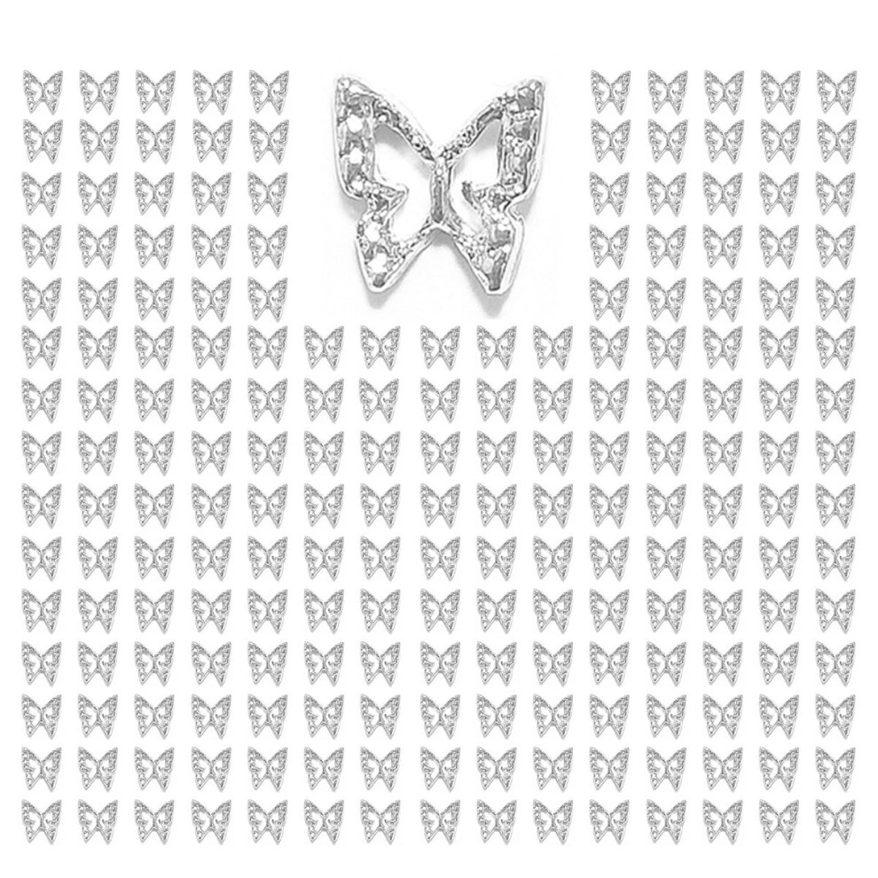 Qiipii Silver 180Pcs Butterfly Nail Charms 3D Butterflies Charms Bulk For Acrylic Nails Nail Alloy Studs Charms Nail Art Jewels Decor Supplies Access
