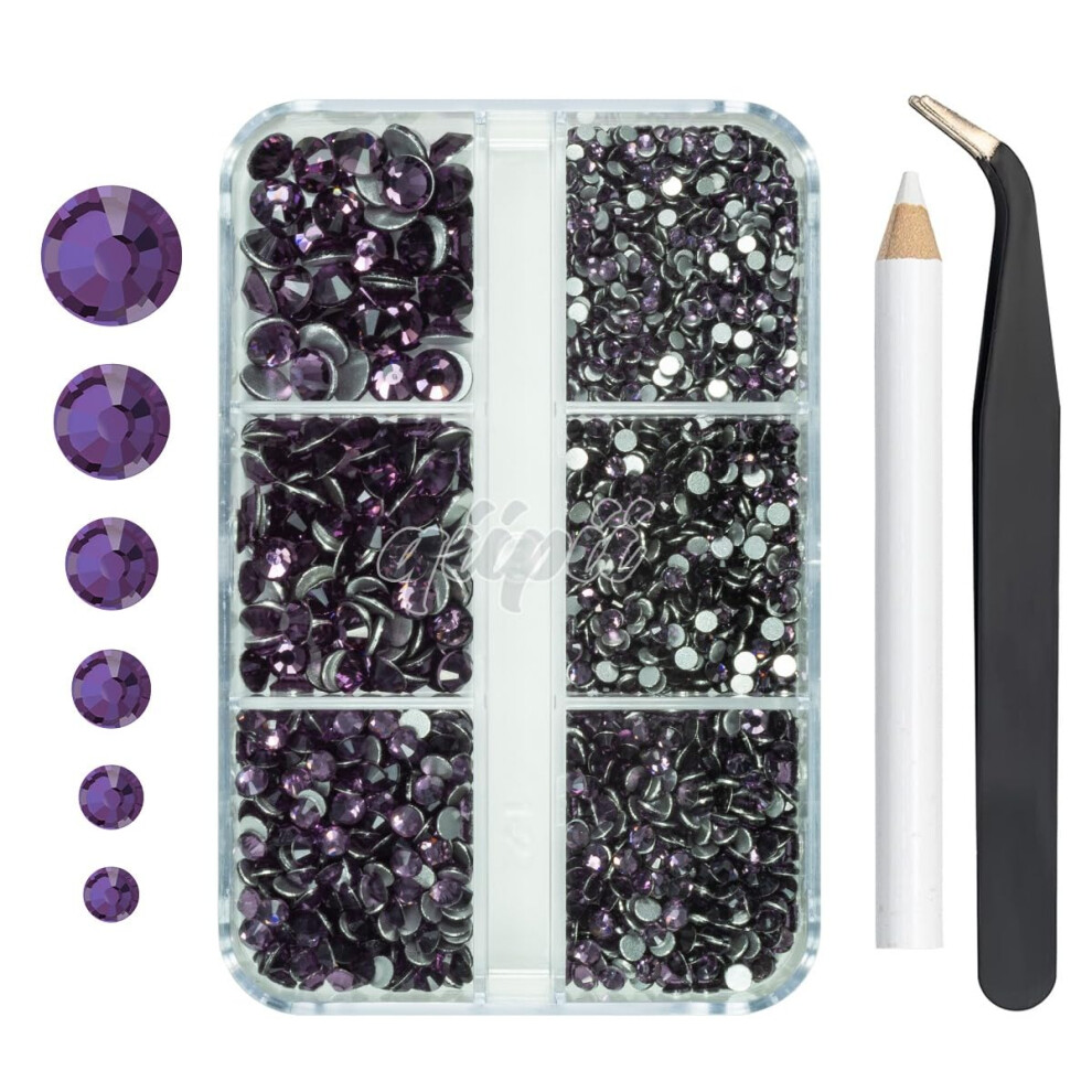 Qiipii 2550 St Ck Lila Nail Art Flatback-Strasssteine F R Gesichts-Make-Up, Tansanit-Lila Nagel-Edelsteine, Edelsteine, K9-Glas SS4 ~ SS20, 6 Gr-image