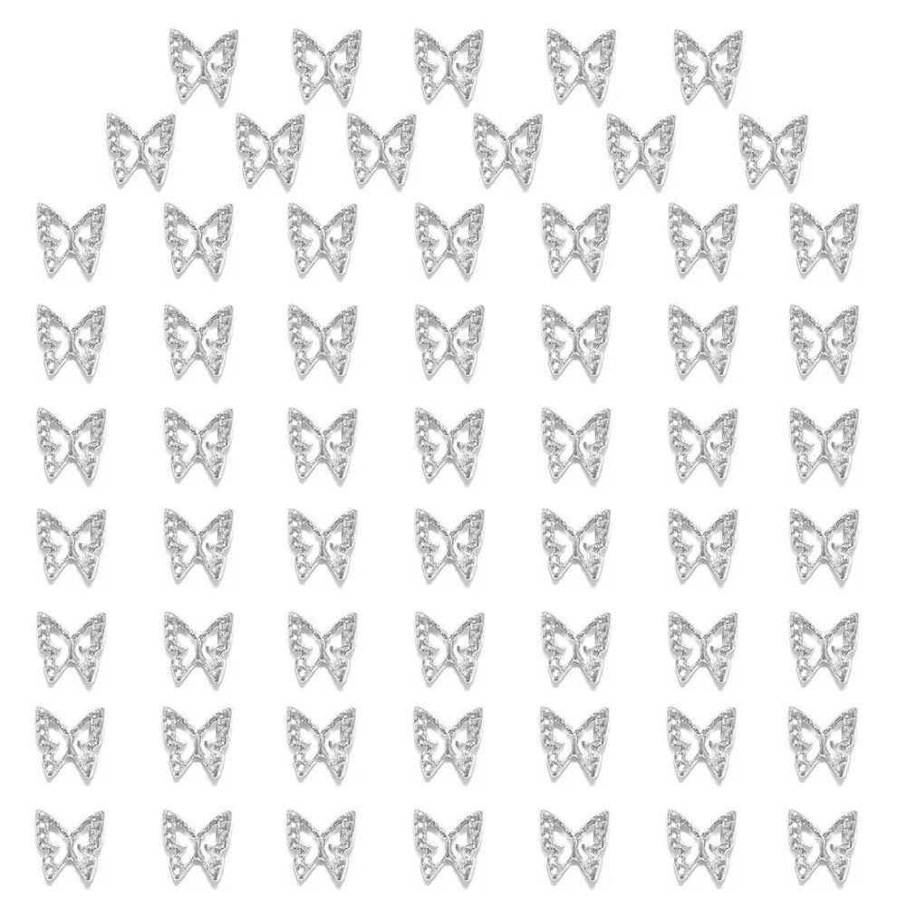 Qiipii Silver 60Pcs Butterfly Nail Charms Bulk3d Butterflies Charms For Acrylic Nails Nail Alloy Studs Charms Nail Art Jewels Decoration Supplies Acc