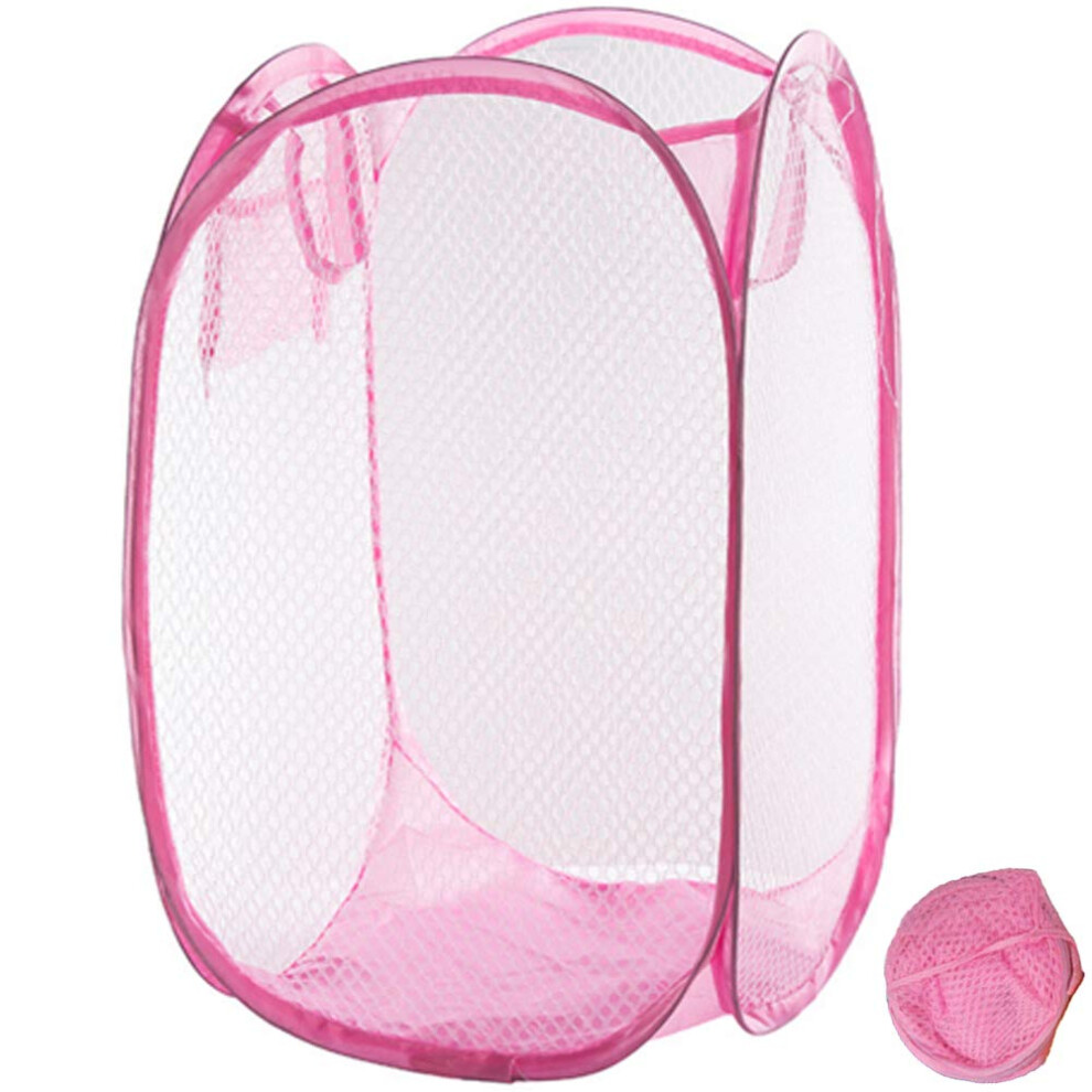 Qtopun Cesto Portabiancheria Pieghevole In Rete, Portatile, Per La Biancheria Sporca, Per Camera Da Letto, Camera Dei Bambini, Dormitorio Universitario E Viaggi (Rosa)-image