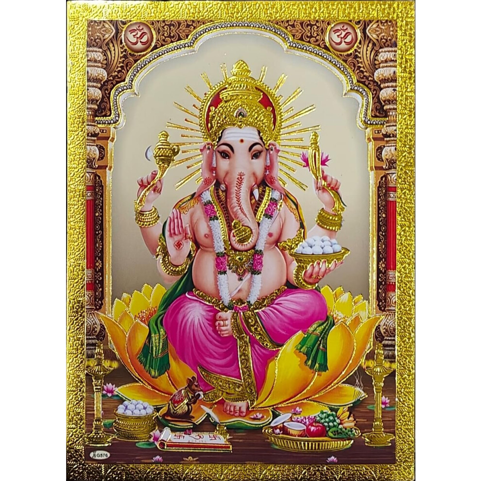Rastogi Handicraft Best Of Indian Reprint Hindu God Poster/Image Avec Feuille D'or Sans Cadre (Blessing-Ganesh-Ji-7""""X5"""")-image