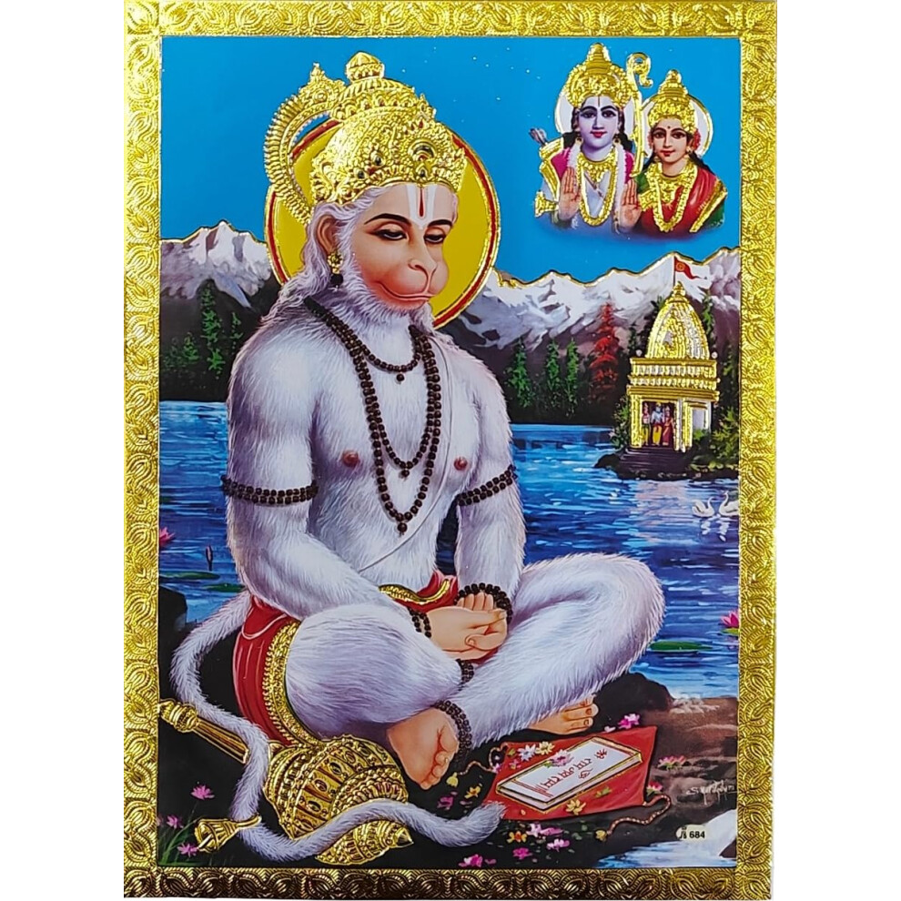 Rastogi Handicraft Best Of Indian Reprint Hindu God Poster/Image avec feuille d'or sans cadre (Hanuman-Ji assis-7""""X5"""")