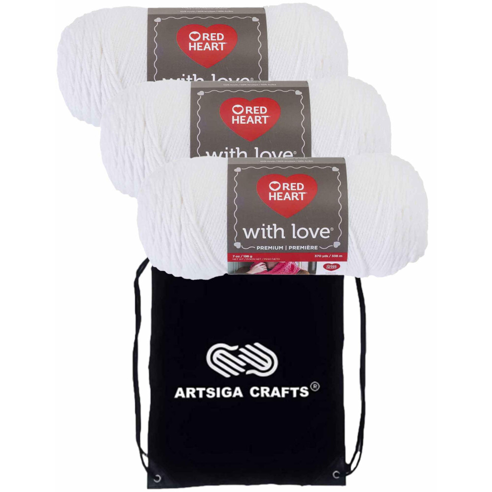 Rotes Herz Mit Liebe, Weiß E400-1001 (3 SträNge – Gleiche Farbpartie), Kammgarn, Mittelgroß, Nr. 4, Acrylgarn Zum HäKeln Und Stricken, Paket Mit-image