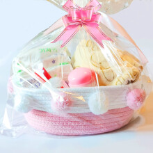 Los juegos para hacer cestas de regalo vac   as de RengaoRise incluyen una peque   a cesta tejida rosa para rellenar, un lazo para tirar de la bolsa