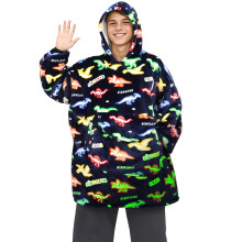 REXEO Wearable Blanket Hoodie Fleece Sweatshirt Blanket Dinosaur Gifts for Women Men Flannel Hooded Blanket with Pocket and Sleeves for Adult