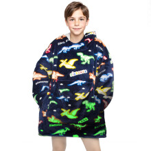 Rexeo Wearable Decke Hoodie fr Kinder Fleece Sweatshirt Decke Dinosaurier Geschenke fr Jungen Mdchen Flanell Kapuze -Decke mit Tasche und rme