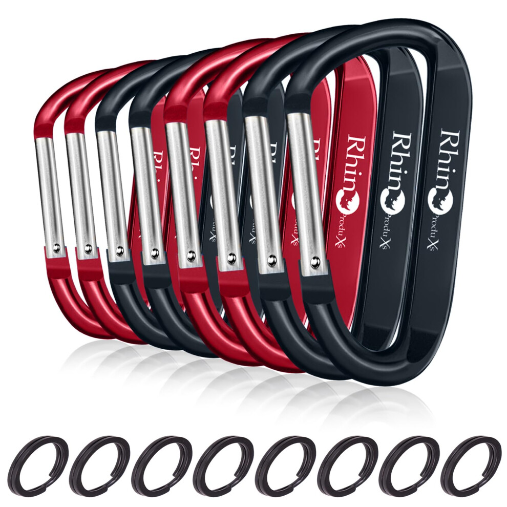 Rhino Produxs Leichte Karabinerhaken Mit Schnappverschluss, D-Ring-Karabiner Mit 8 Schl?Sselringen ? Ideal F?R Outdoor-Camping, Wandern, Schl?Sse-image