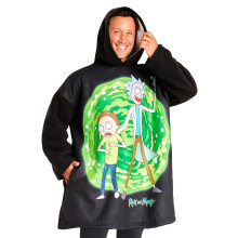 RICK AND MORTY Blanket Hoodie for Men and Teenagers - Cosy Oversized Fleece Hoodie One Size Sherpa Lined - Gifts for Men Black